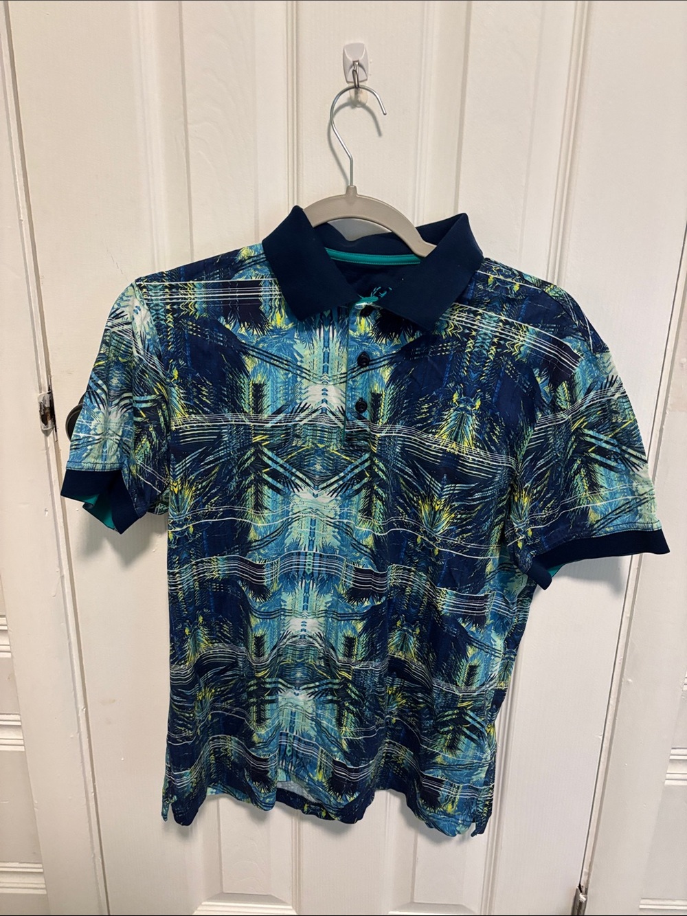 Bugatchi Navy and Teal Patterned Men's Polo